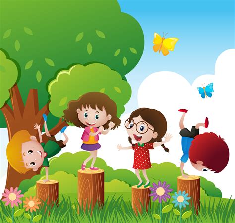Happy Children Play In Park 369042 Vector Art At Vecteezy