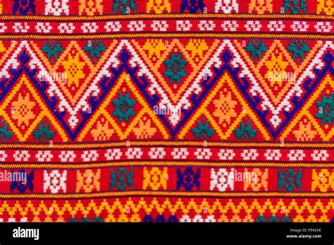 Colorful Of Native Thai Style Silk And Textiles Pattern Beautiful