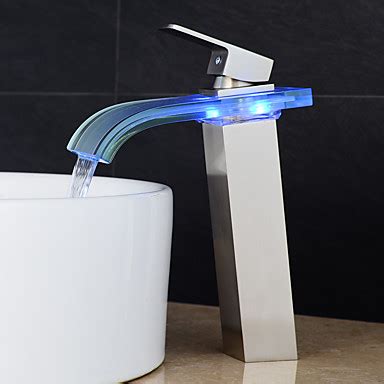 Each yodel faucet is tested at high water pressure to ensure high quality and long durability. Contemporary Nickel Brushed Glass Spout LED Waterfall ...