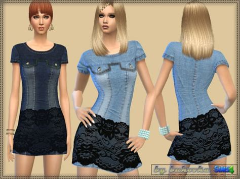 The Sims Resource Denim Dress Lace By Bukovka • Sims 4 Downloads