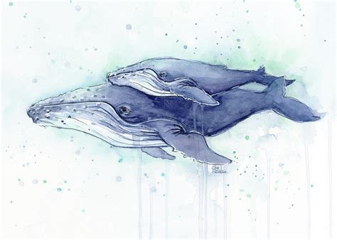 Whales Humpback Watercolor Mom And Baby Painting By Olga Shvartsur Pixels