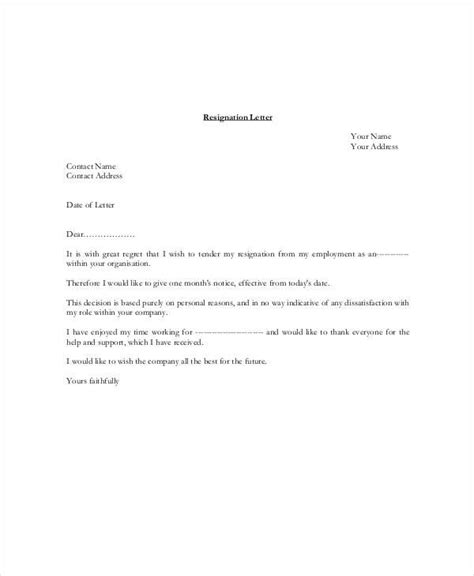 resignation letter  month sample resignation letter  month notice
