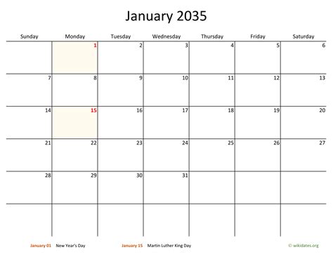 Monthly 2035 Calendar With Bigger Boxes