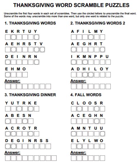 15 Fun To Solve Thanksgiving Word Scrambles