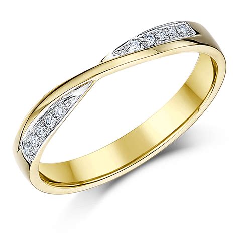 Diamond engagement rings for women. 3mm 9ct Yellow Gold Crossover Diamond Wedding Ring ...