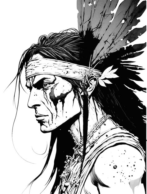 Native American Warrior Coloring Page Adult Coloring Sheet Portrait An