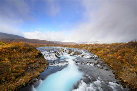 Bruarfoss In Iceland The Mystery Of The Blue Waterfall Stock Image