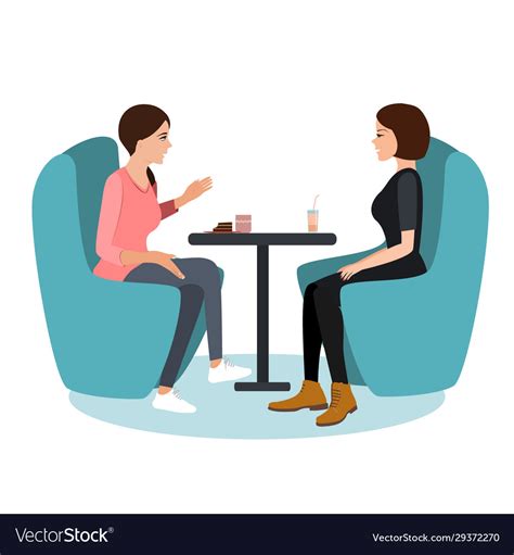 Two Young Woman Chatting In A Coffee Shop Best Vector Image