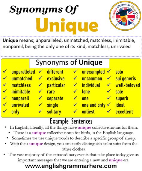 Synonyms Of Unique Unique Synonyms Words List Meaning And Example