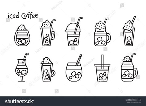 Iced Coffee Big Doodle Set Isolated Stock Vector Royalty Free