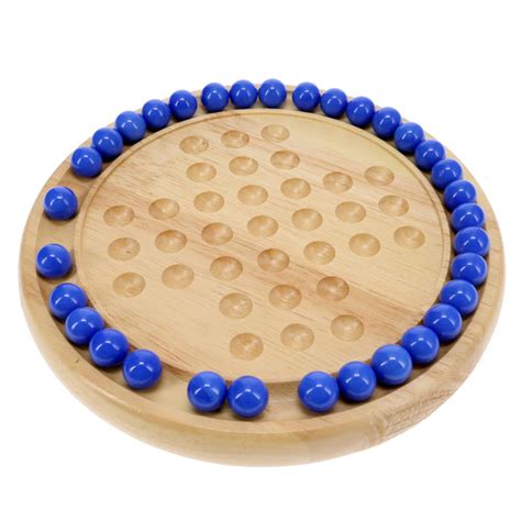 We Games Solid Wood Solitaire With Blue Glass Marbles 9 In Diameter