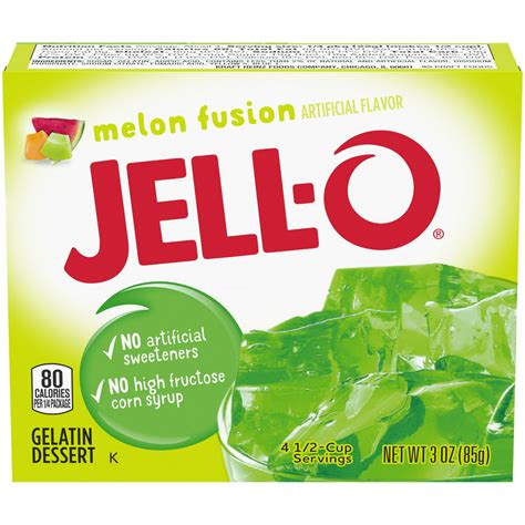 Jell O Melon Fusion Gelatin Dessert Mix 3 Oz Box