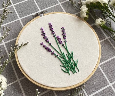 Hand Embroidery Kit Lavender Embroidery Floral Hoop Art Kit Etsy In