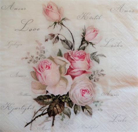 Pink Roses Napkins Vintage Paper Napkins Romantic Paper Napkin