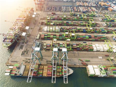 Cargo Dock And Container Ship Stock Image Image Of Asia Aerial
