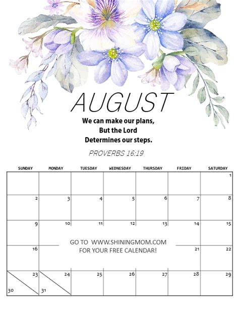 Printable August Calendars Five Gorgeous Designs