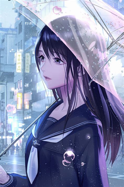 640x960 Anime Girl Rain Water Drops Umbrella Iphone 4 Iphone 4s Hd 4k