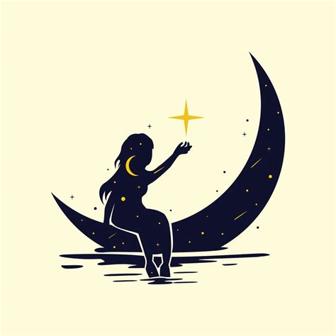 Silhouette Vector Illustration Of Girl Sitting On The Moon And Catching The Stars 6484736 Vector
