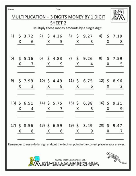 Multiplication 7th Grade Worksheets