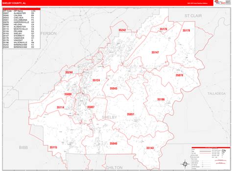 Shelby County Al Zip Code Wall Map Red Line Style By Marketmaps