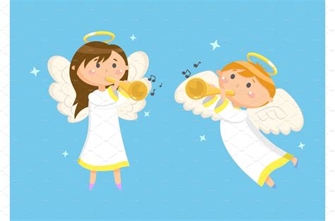 Angels With Trumpets Playing Music Illustrations ~ Creative Market