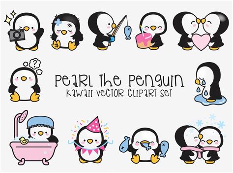 Premium Vector Clipart Kawaii Pearl The Penguin Cute Etsy