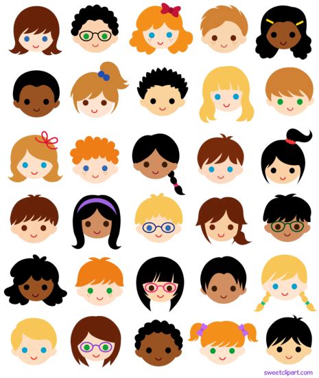 30 Kids Faces In School Classroom Free Clip Art