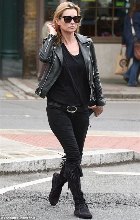 Kate Moss Works The Rock Chick Look In Leather Biker Jacket And Black