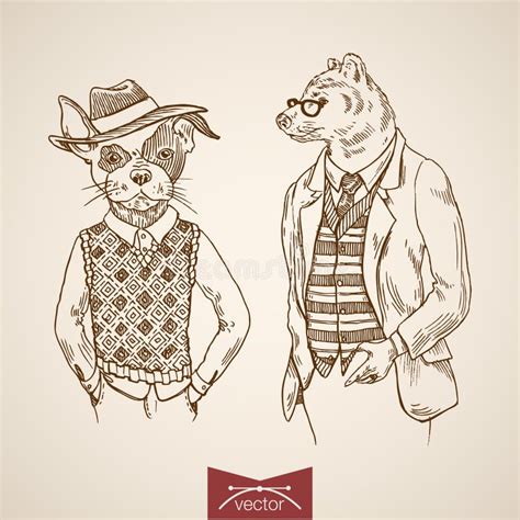 Bulldog Dog Hipster Animal Hand Drawn Illustration For Tattoo Emblem