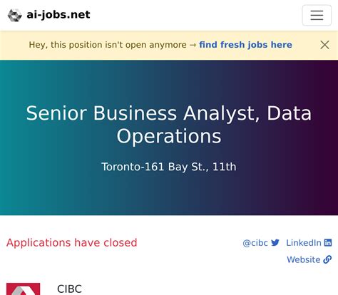 Senior Business Analyst, Data Operations at CIBC - Toronto-161 Bay St