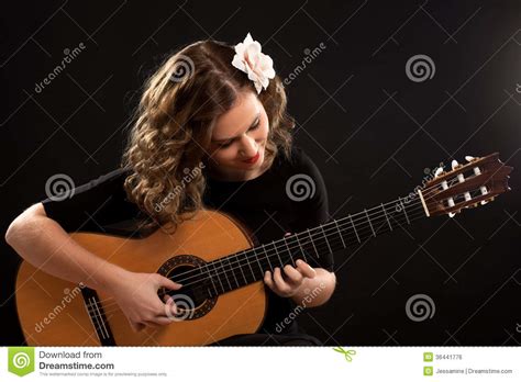Beautiful Young Female Guitar Player Stock Photo Image
