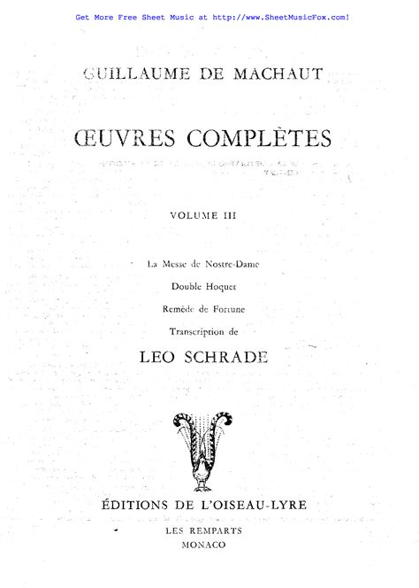 Messe De Nostre Dame Guillaume De Machaut - Free sheet music for La messe de Nostre Dame (Machaut, Guillaume de) by