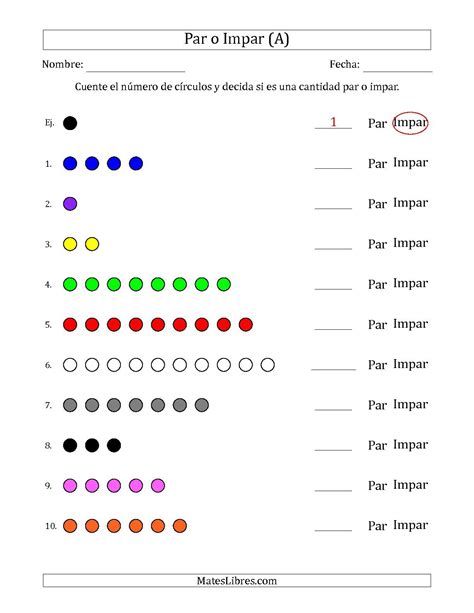 La Hoja De Ejercicios De Matemáticas De Cantidad Par O Impar De