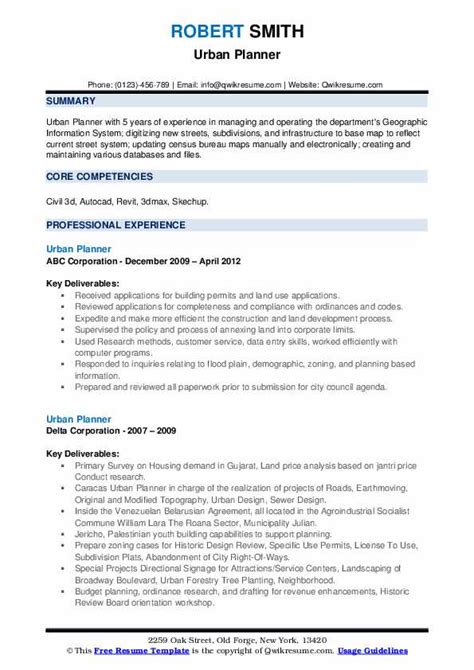 Free resume / cv template. Urban Planner Resume Samples | QwikResume