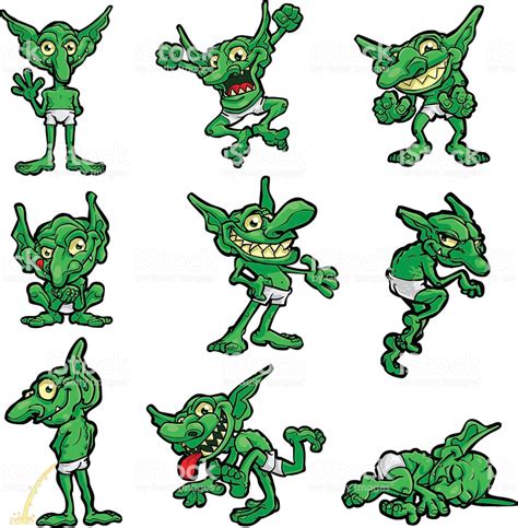 Vector Illustrated Set Of Cel Art Goblins In Various Poses Free