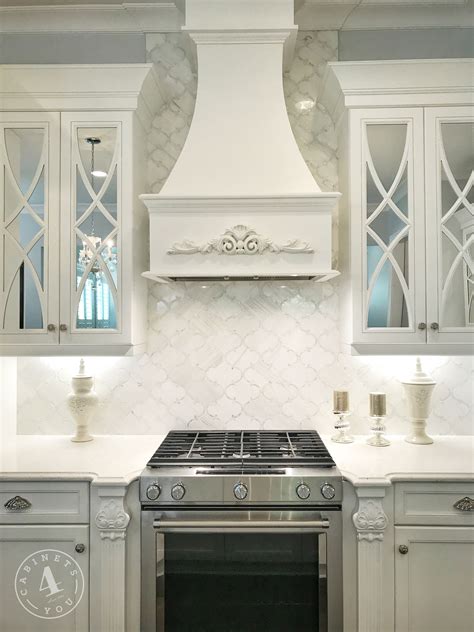 White Hood With Mirrored Glass Cabinet Doors Kitchen Hood Design