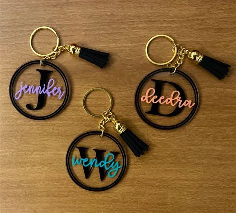 Monogram Custom Acrylic Keychain With Tassel Etsy Monogram Keychain