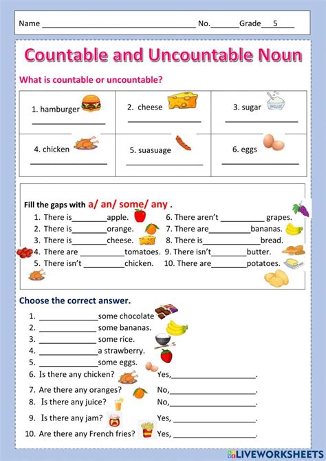 Countable And Uncountable Nouns Online Exercise For Grade 5 In 2023