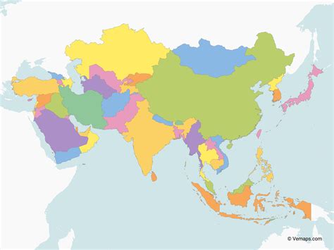 Map Of Asia With Multicolor Countries Free Vector Map