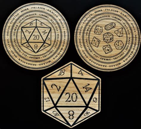 D20 Wood Dungeons And Dragons Themed Coasters Bar Mat Games Etsy