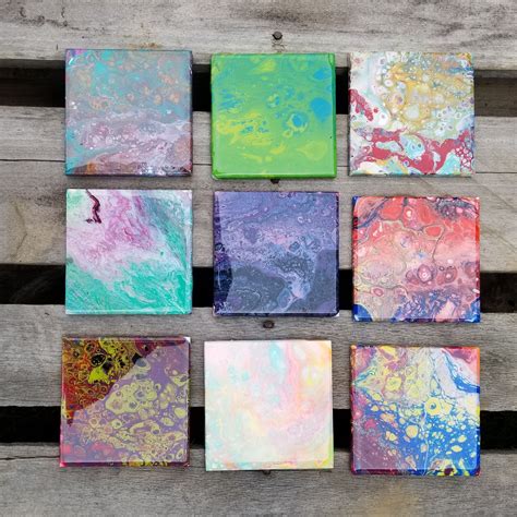 These Are Ceramic Tiles I Have Done Acrylic Pouring On And Sealed With