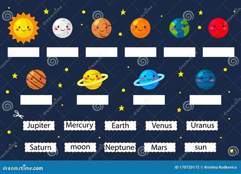 Learn The Planets Educational Game For Preschool Kids Cut And Glue