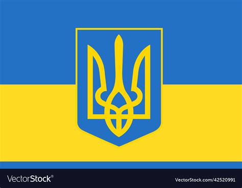 Ukraine Coat Of Arms Flag Trident Heraldry Vector Image