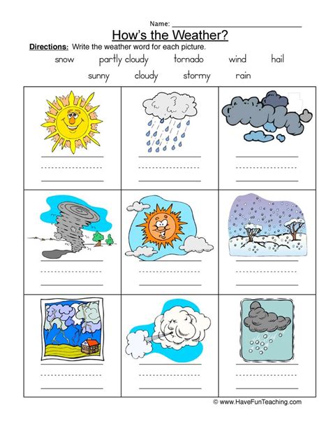 Summers are warmer than winters. Weather Names Worksheet • Have Fun Teaching