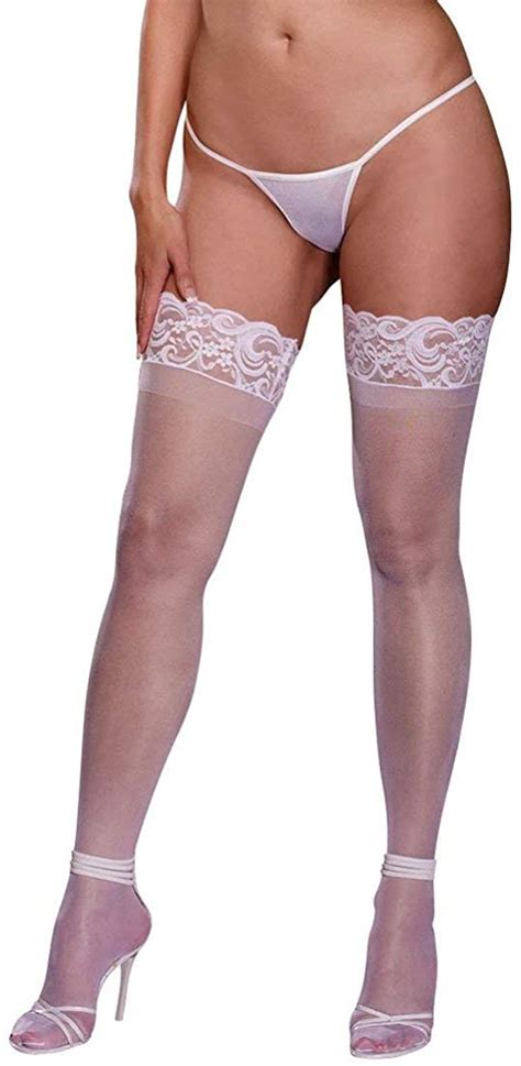 Dreamgirl Women S Sheer Thigh High Stockings With Silicone Lace Top