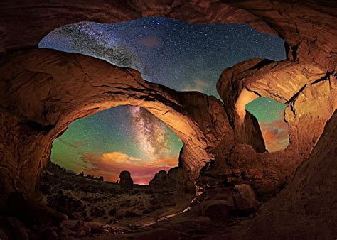Arches National Park Nature Landscape Milky Way Starry Night Hd