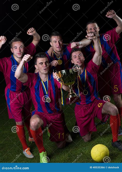 Soccer Players Celebrating Victory Stock Photo Image Of Caucasian