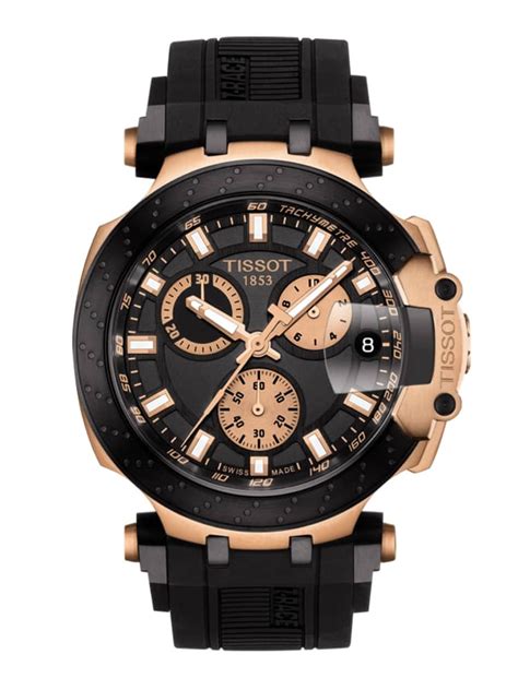 tissot mens t race chronograph rose gold plated black rubber strap watch t115 417 37 051 00 t