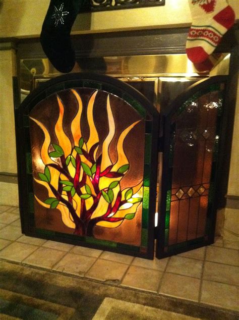 My Fireplace Made By Me Vicky True Baker Stained Glass Fireplace Screen Fire Flames