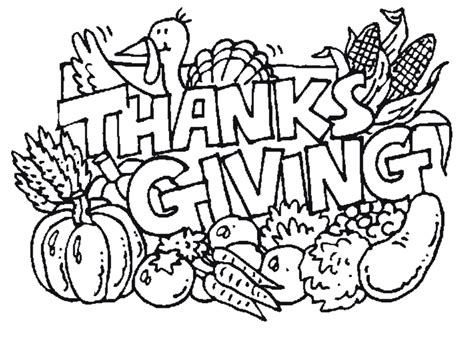 Turkey And Food Happy Thanksgiving Coloring Page For Kids